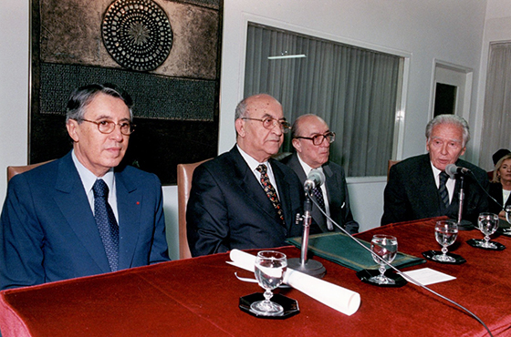 Ministro de Relaciones Exteriores de Marruecos D. Mohamed Benaissa, D. Abderrahmane El Youssoufi, Emb. Carlos Manuel Muñiz y Emb. Marcelo Delpech