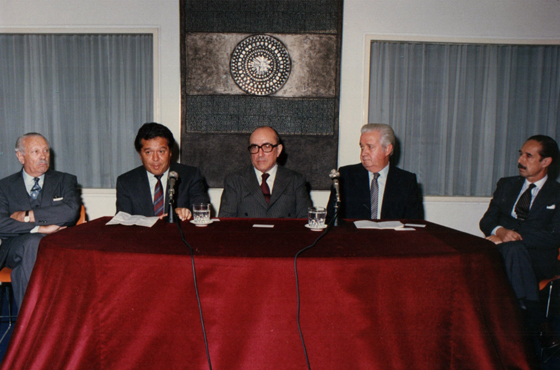 Sen. Adolfo Gass, D. Porfirio Muñoz Ledo, Emb. Carlos Manuel Muñiz, Emb. Carlos Gómez Centurión y Dr. Jorge A. Aja Espil