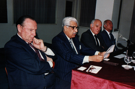 Emb. Nereo Melo Ferrer, D. Ghulam Mustafa Khan Jatoi, Emb. Tomás de Anchorena y Raja Tridiv Roy -Embajador de Pakistán en la Argentina-